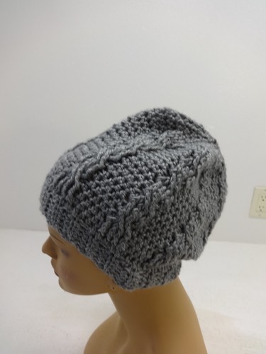 BRAND NEW HANDMADE COZY CABLE KNIT SLOUCHY BEANIE ONE SIZE UNISEX GRAY - Picture 2 of 3