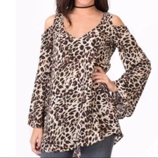 Show Me Your MuMu NEW Womens Size Small Shoulder Boo Tunic Leopard Print