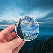 The Star Night Painting Embroidery Iron On Patches DIY Clothes Applique Stickers