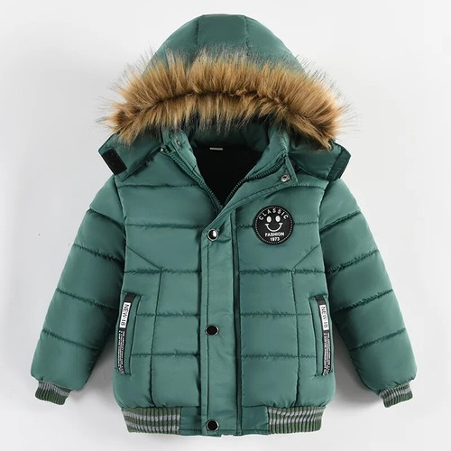 Autumn Winter Boys Jacket Color Thicken Hooded Zipper Fur Collar Kids Keep Warm - Picture 11 of 27