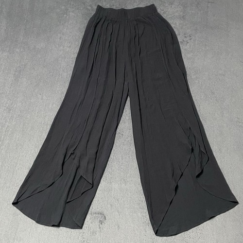 Koy Resort Pants Womens S Black Wrap Palazzo Split Wide Leg Crepe Gauze Vacation