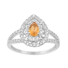 6X4MM Pear Citrine 925 Sterling Silver Solitaire Halo Split Shank Women Ring