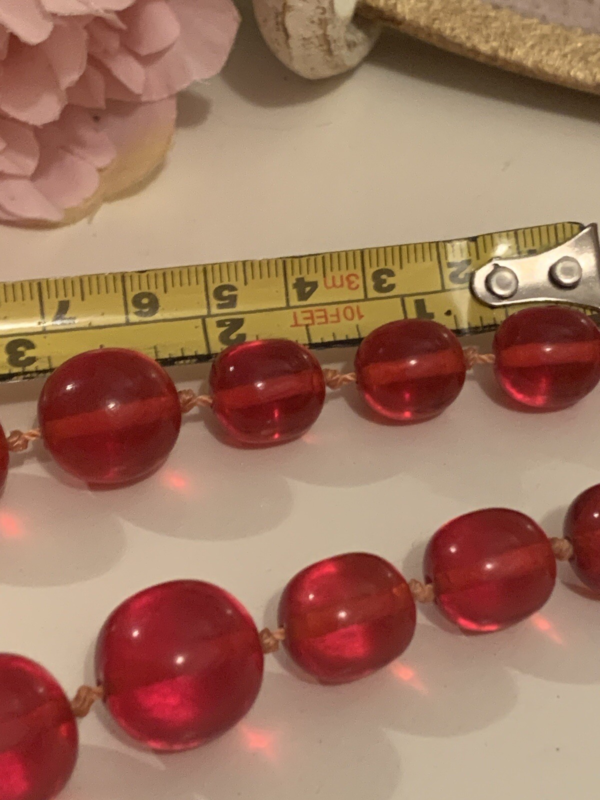 Vintage Plastic Translucent Cherry Red Lucite Bea… - image 8