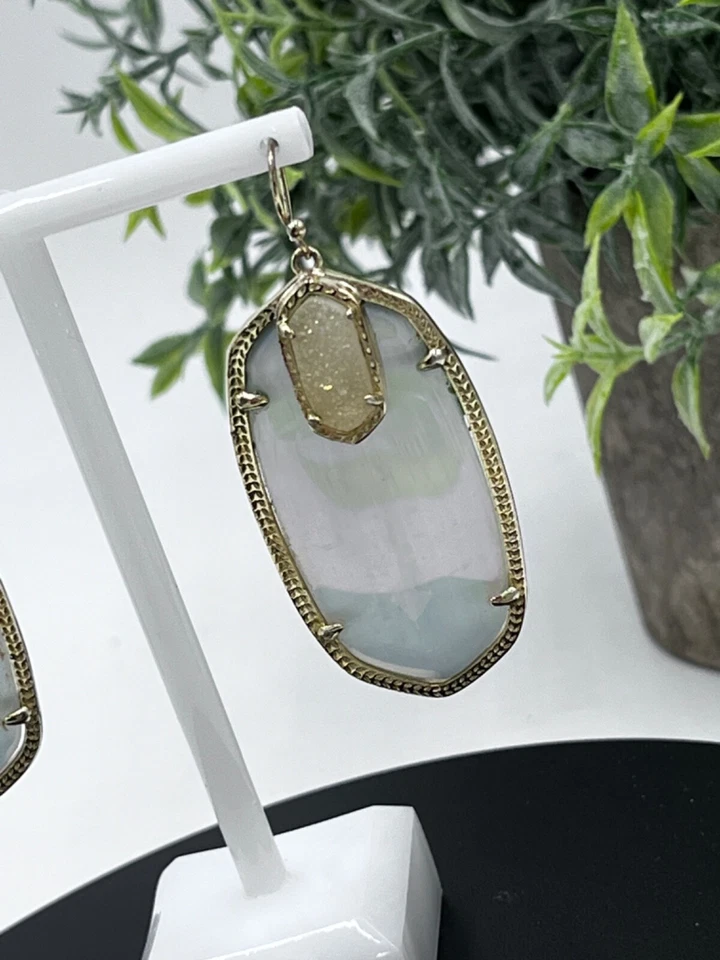 Kendra Scott Emmy with faceted opalite/iridescent druzy gold hardware Earrings - Image 4 of 4