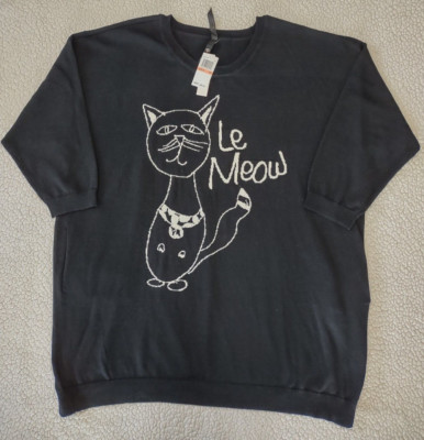 NWT Melissa McCarthy Seven black Le Meow cat print sweater womens size 3X