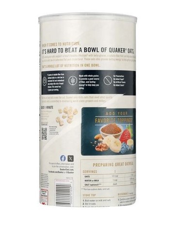 Quaker, avena rápida de 1 minuto, avena, avena de cocción rápida, bote de 42 oz - Imagen 9 de 10