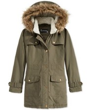 Rothschild Girls' Stadium Jacket with Faux Fur Hood Trim,Olive, Size SM 7-8.