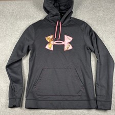 Under Armour ColdGear Storm Hoodie Camo Logo Small Black Pink Pullover