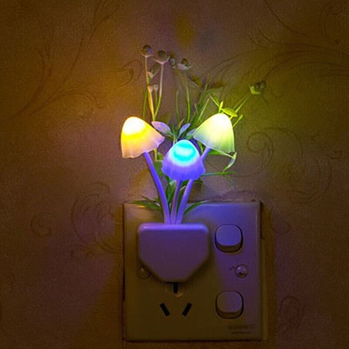 Romantic Colorful Bulb LED Mushroom Sensor Night Light US EU Plug Wall Lamp - Picture 6 of 12