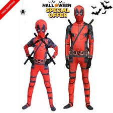 Adults Kids Deadpool Costume Superhero Cosplay Boys Party Jumpsuit Full Set