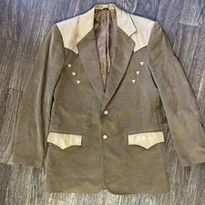 Vintage Pioneer Wear Albuquerque Western Corduroy Blazer 42 Long Leather Yoke