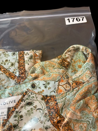 Rose + Olive Boho Patchwork Paisley Bluse 2X Knopfleiste Oberteil Bauer halbtransparent - Bild 13 von 13