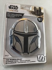 Disney Star Wars Mandalorian Aluminum Car Decal Mando Helmet Design, Chrome