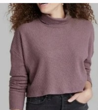 Women's Long Sleeve Turtleneck Cozy Boxy Cropped Top Wild Fable Purple Large NWT