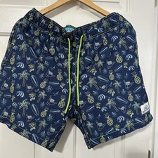Beach Bros Swim Trunks Men's Size Large Navy Pineapple Surf Palms