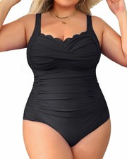 Aqua Eve Plus Size One Piece Swimsuit Women s US Size 16W Tummy Control Black