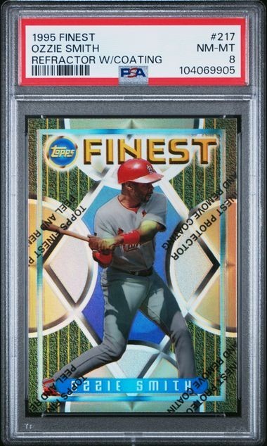 1995 Topps Finest Baseball Ozzie Smith #217 Refractor w/Coating PSA 8 Cardinals