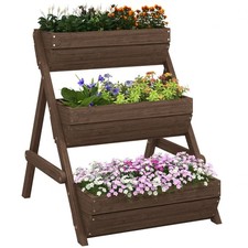 Outsunny 3 Tier Raised Garden Bed Wooden Elevated Planter Box Kit, Tan