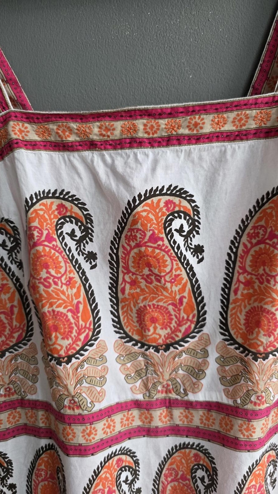 Monsoon Vintage White Orange Pink Paisley Print 100% Cotton Cami Strap Top 14 image 8