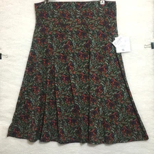 LuLaRoe Azure skirt adult size XL floral purple flowers green leaves on red NEW