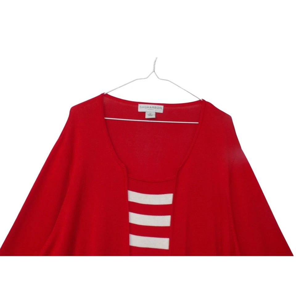 Cardigã suéter feminino Sag Harbor listrado vermelho malha plus size 3X - Imagem 3 de 3