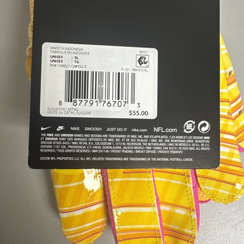 Nike Vapor Jet 8.0 Energy Combine Football Gloves Adult XL Yellow/Pink/White - Picture 3 of 3