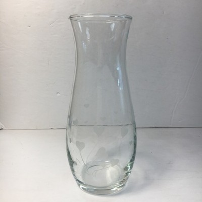 Pasabahce Clear Glass Vase Etched Heart Design 6.75'' Tall Vintage