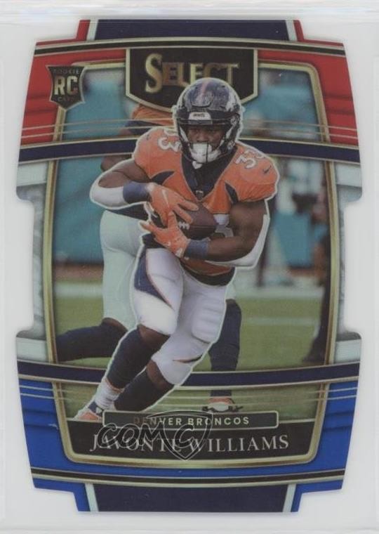 2021 Panini Select Concourse Red & Blue Prizm Die-Cut Javonte Williams Rookie RC