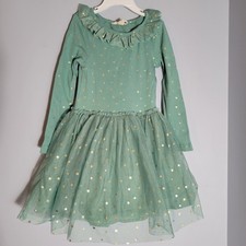 Mini Boden Rose Twirly Tulle Dress Eucalyptus Gold Stars Sz 4/5