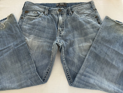 Silver Zac Men's Distressed Relaxed Boot Bootcut Blue Jeans