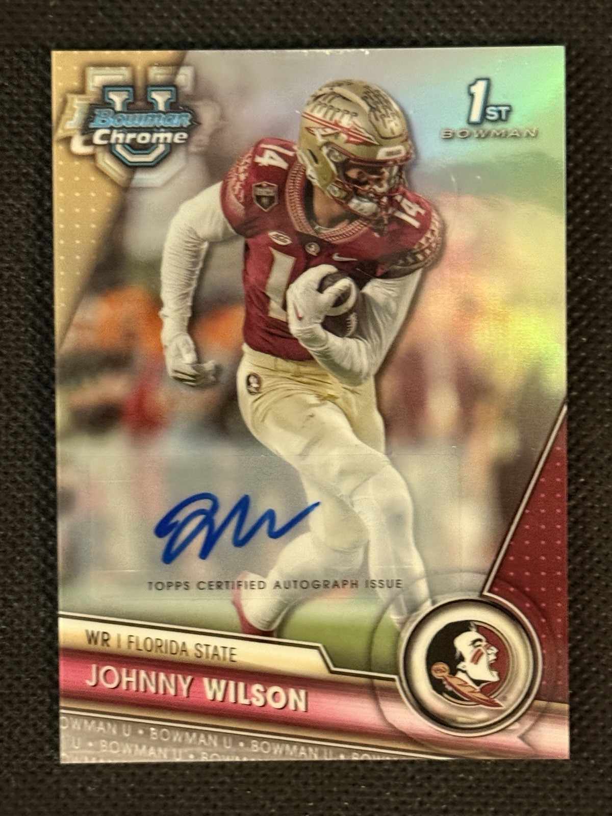 Johnny Wilson 2023 Bowman Chrome U 1st Refractor Auto /499 Florida State Eagles