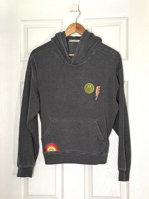 MARINE LAYER Margo Graphic Hoodie Mens Sz M Re-Spun Smiley Rainbow Patch