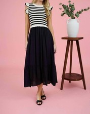 Blu Pepper Lola Stripe Twofer Dress Navy