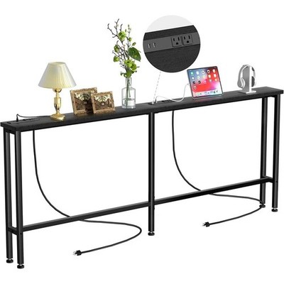 Multi-Functional Sofa Table W/ Power Outlets USB Ports Stylish Metal Frame