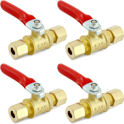 4 Pack 1/4  Compression Mini Ball Valves Lead-Free Brass Water Shutoff Valve Kit