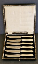 Vintage Thomas W Cork Sheffield Butter Knives Set 6 Faux Bone Handles Boxed
