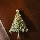 Vintage Eisenberg Ice Signed Christmas Tree Pin Brooch Gold Red Green Dangle EUC