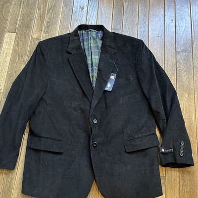 NWT US POLO ASSN Black Corduroy Blazer Sport Coat Jacket Plaid Lining 48 Short
