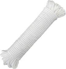 Nylon Rope, 100 Feet White Nylon Rope, 1/4 Inch Solid Braided Rope Thick Strong 