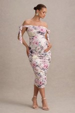 ASOS Maternity Off Shoulder floral Midi Dress sz 6 Baby Shower dress