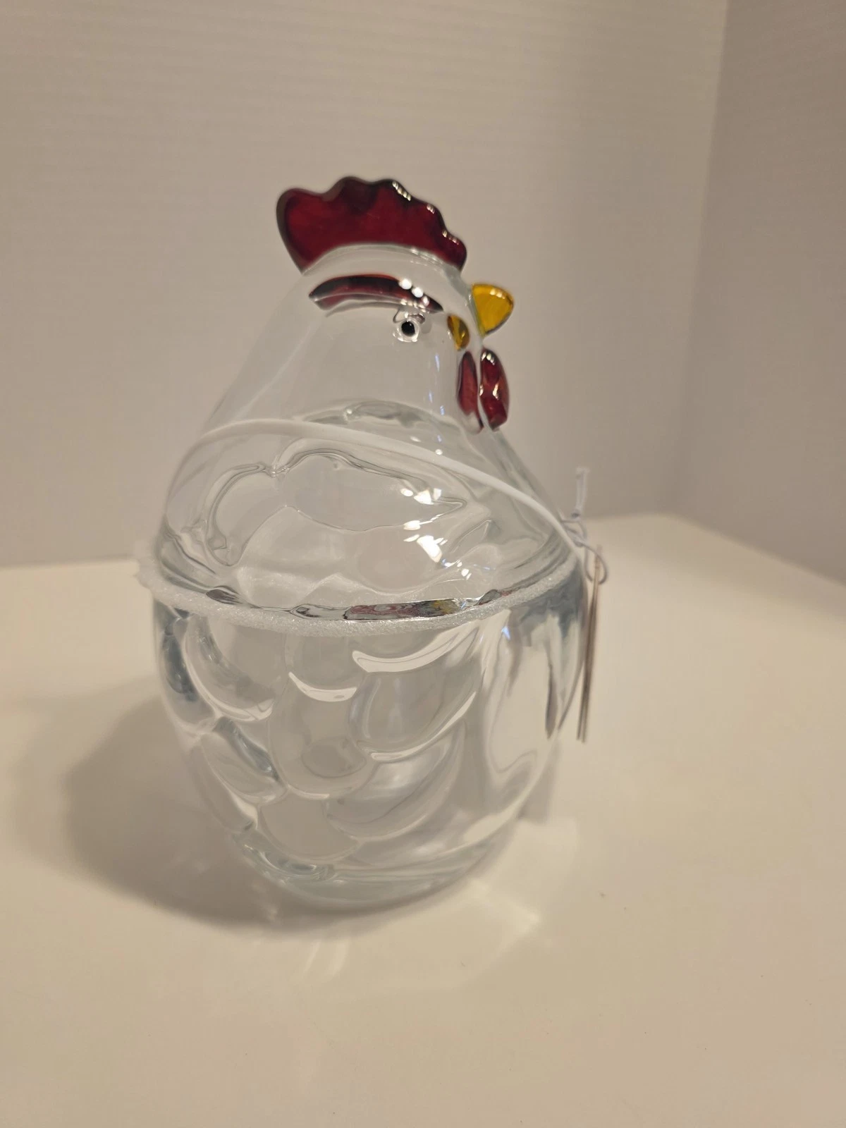 Gourmet Kitchen Chicken-Shaped Glass Candy Jar w/ Lid 33-64 oz Clear Red Yellow