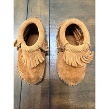 Minnetonka Toddler 4 Brown Suede Fringe Moccasins Soft Sole Slip On Shoes 1162