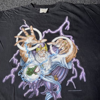 American Thunder Wizard Lightning AOP Vintage 90s USA Dragon Shirt XXL Grunge