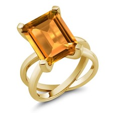 8.20 Ct Octagon Yellow Citrine 18K Yellow Gold Plated Silver X Ring