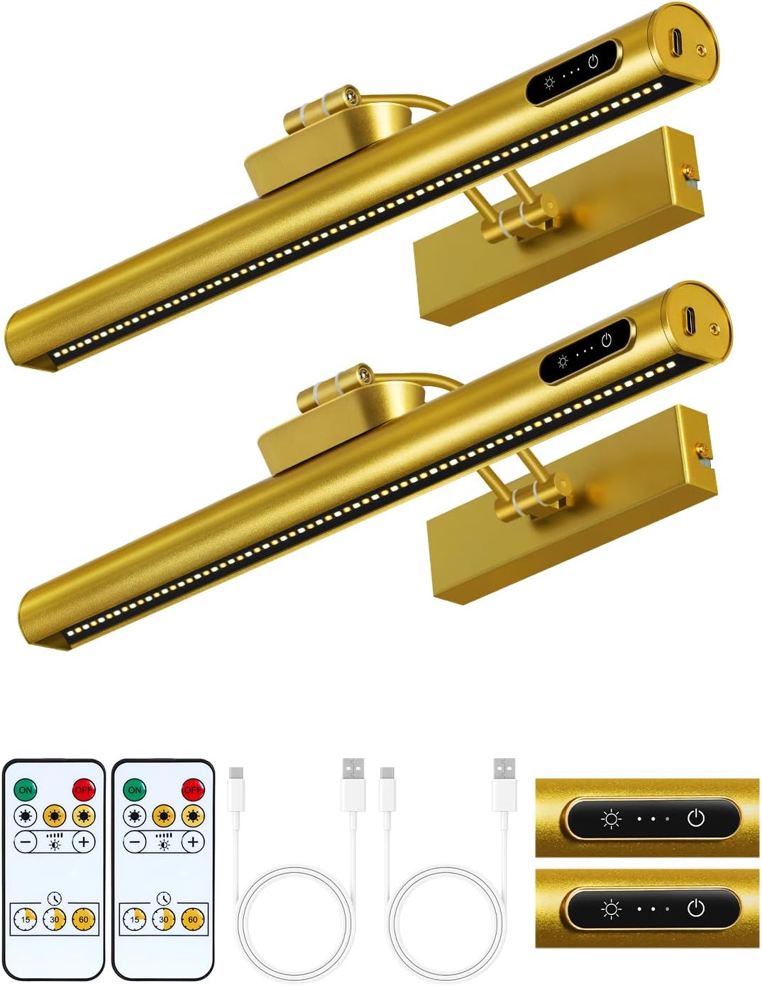 2Pack Rechargeable Picture Light with Remote & Touch, Magnetic Battery Operated
