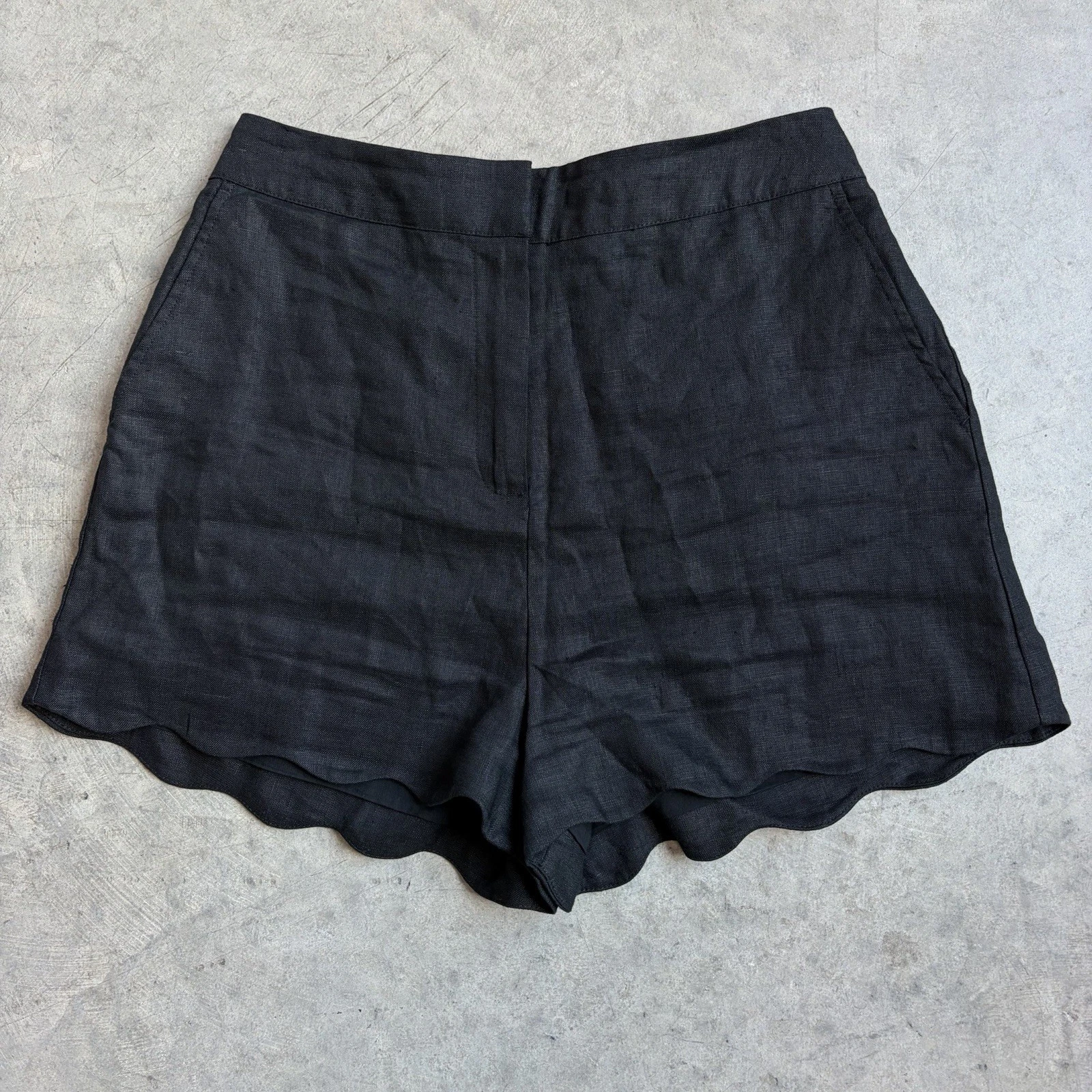 NEW DISSH Lela Linen Short High Rise Black Scallop Chic Resort Women’s US 8 $130