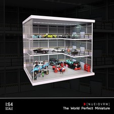 US 1:64 Diorama 3-Storey Garage Model LED Lighting Car Parking Lot Display Case