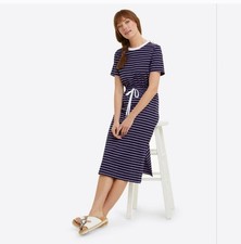 Draper James Women's Tie Waist Midi T-Shirt Dress Nautical Stripe Navy Size XL
