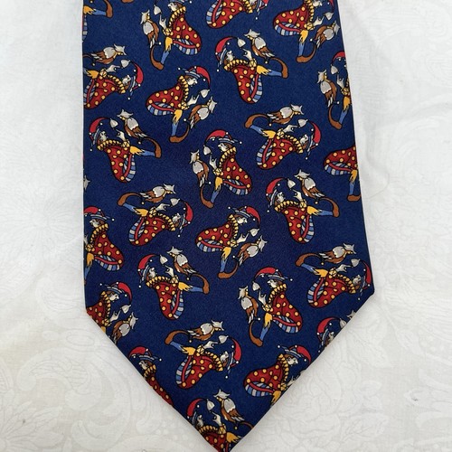 Salvatore Ferragamo Men Silk Neck Tie Blue Jester Print Italian Luxury - 第 2/10 張圖片