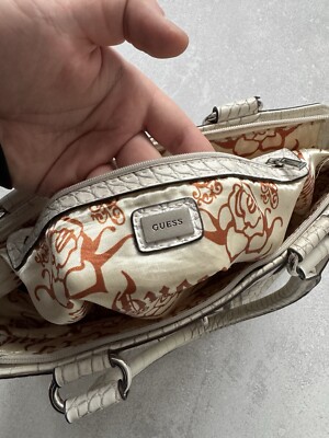 Vintage Guess 2000 White Crocodile Pattern Large Shoulder Bag Y2K